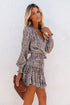 V Neck Long Sleeve Tie Waist Mini Dress